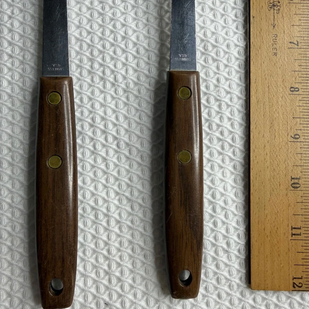 Vintage Stainless USA Kitchen Utensil Set Ladles Slotted Spoons Brown Black Wood